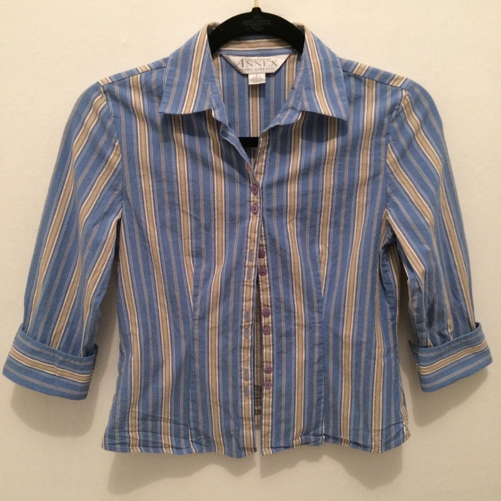 Casual Corner Blue Striped Button Down Shirt